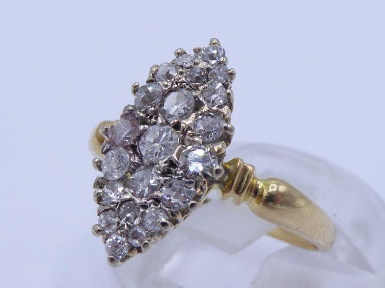 A diamond plaque ring, the navette shaped bezel pave set overall with small old cut brilliants ( - Image 2 of 5