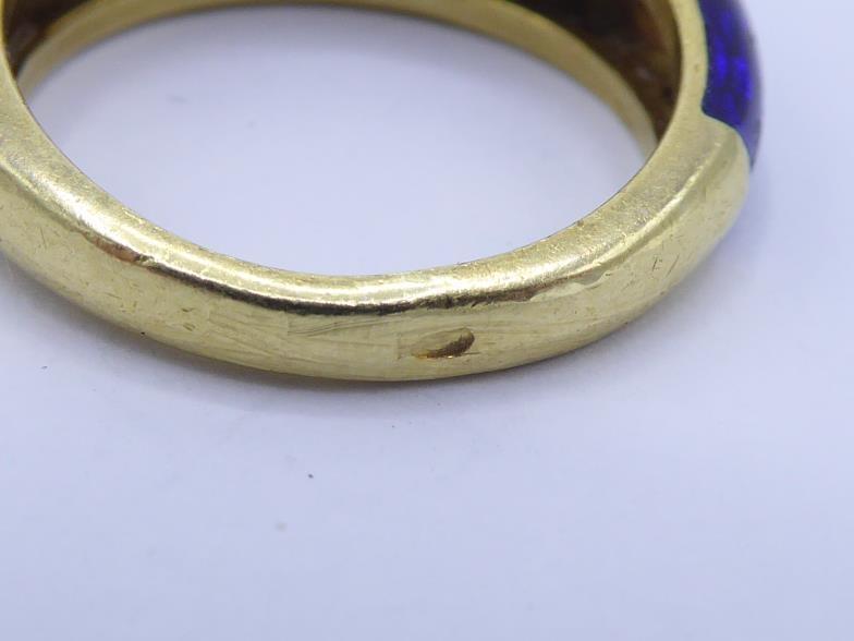 A diamond and enamel dress ring, set to the centre with a panel of 16 small eight-cuts, to blue - Image 3 of 4