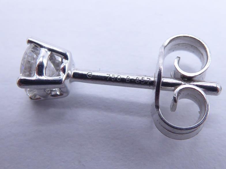 A pair of single stone diamond ear studs, each brilliant approx. 0.25 carat, mounted in 18 carat - Image 3 of 3