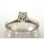 A single stone diamond ring, the mine cut approx. 0.50 carat, mounted in platinum, fully hallmarked,