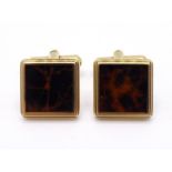 Dunhill, a pair of gold plated and enamel cufflinks, the square brown marbled enamel links 14 x