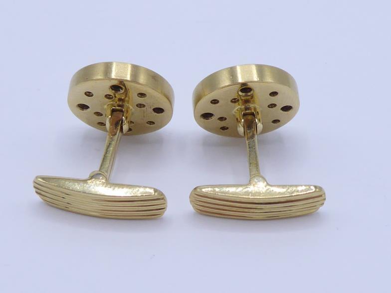 A pair of diamond cufflinks, the circular brushed gold links set to the centre with a cluster of - Image 2 of 4