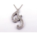 A diamond pendant, in the form of an 'F', pave set overall with small brilliants and mounted in