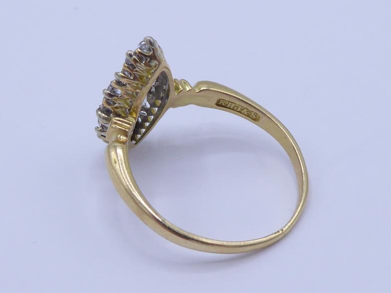A diamond plaque ring, the navette shaped bezel pave set overall with small old cut brilliants ( - Image 3 of 5