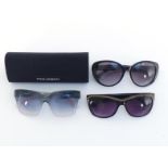 Three pairs of sunglasses to include a blue ombre pair by Dolce and Gabbana with case and inner bag,