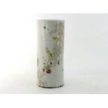 A Chinese famille rose vase of cylindrical form, body painted green birds perched on a branch of