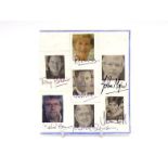 A sheet of seven autograph signatures, each over the miniature photo of the celebrity, of Diana,