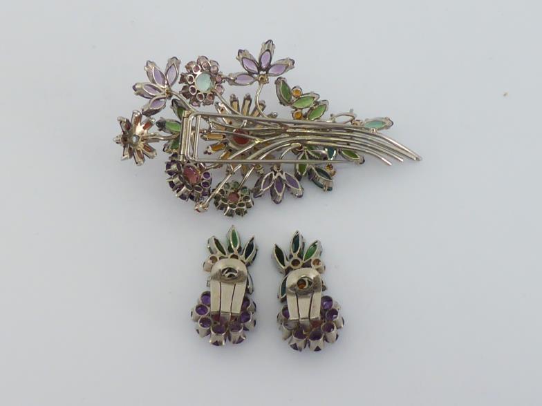 A multi gem spray brooch, the large floral spray set overall with tourmaline, amethyst, citrine - Image 2 of 2