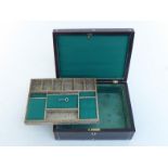 A mother-of-pearl inlaid and rosewood-veneered jewellery box with lock and key, the interior lift-