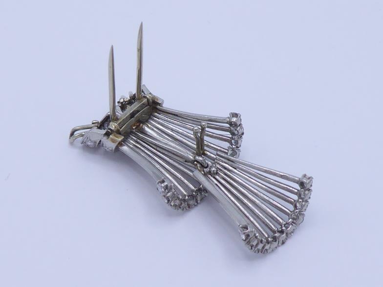 A French platinum and diamond brooch / pendant, late 1940s, the principal skirt of platinum bars - Image 4 of 6