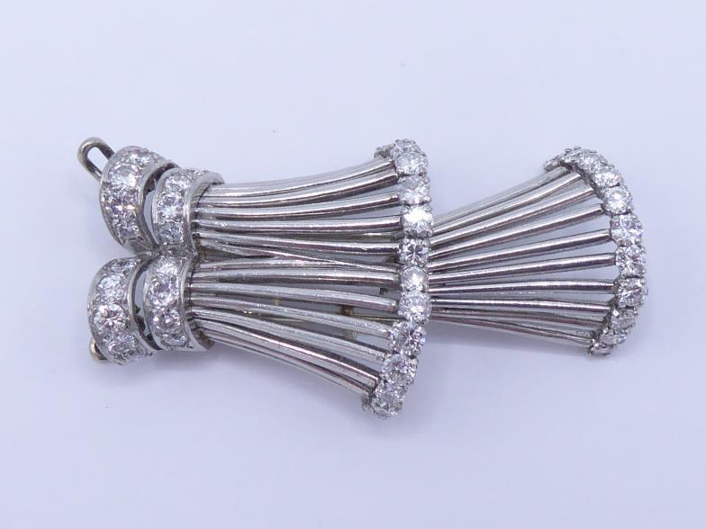 A French platinum and diamond brooch / pendant, late 1940s, the principal skirt of platinum bars - Image 6 of 6