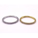 A pair of 18 carat gold and diamond eternity bands, each band 1.7mm wide, in white and pink gold,