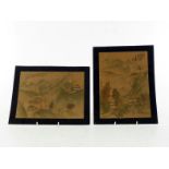 Two Chinese ink and colour paintings on silk, depicting river and landscape views of Chinese
