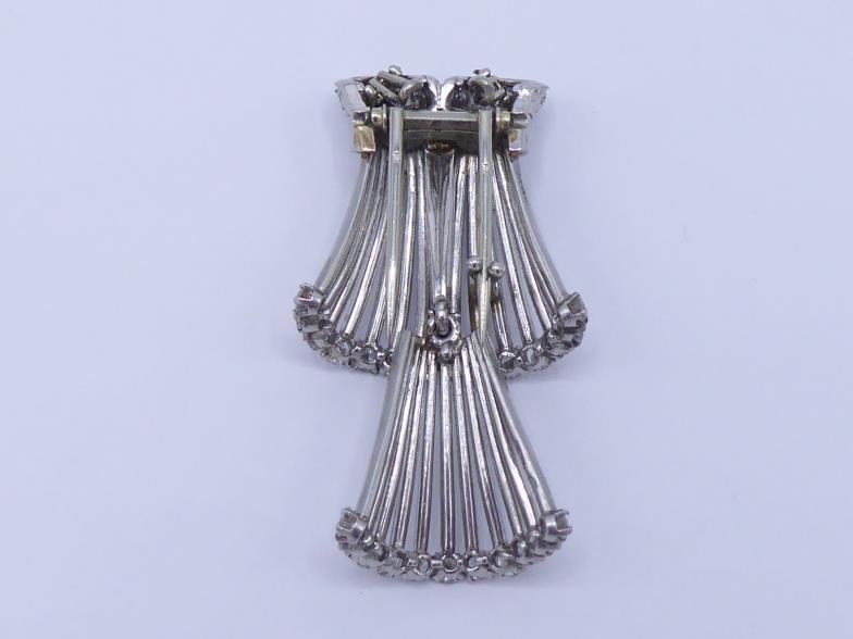 A French platinum and diamond brooch / pendant, late 1940s, the principal skirt of platinum bars - Image 2 of 6