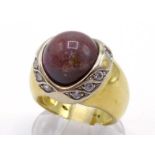 An Italian 18 carat gold, diamond and jasper dress ring, the spherical central bead rotating on a