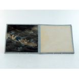 A Japanese album of five ink and colour paintings on silk, finely painted in detail depicting a