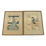 Two Japanese coloured block prints in frames by Utagawa Kunisada(1786-1865), both depicting Japanese