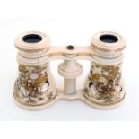 A very fine pair of ivory opera glasses with shibayama decoration of cranes, birds, butterflies