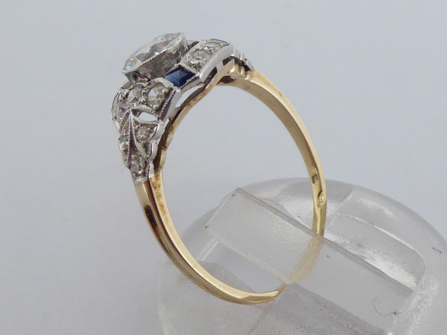 An Art Deco sapphire and diamond ring, circa 1920, the central millgrain set brilliant approx. 0. - Image 7 of 7