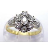 A diamond daisy cluster ring, composed of seven old mine cut stones, the cluster 8mm in diameter, to