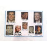 A sheet of eight autograph signatures, each over a miniature photo of the celebrity, of Princes