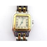 Cartier, Panthere, a lady's two colour quartz wristwatch, the cream dial with black Roman