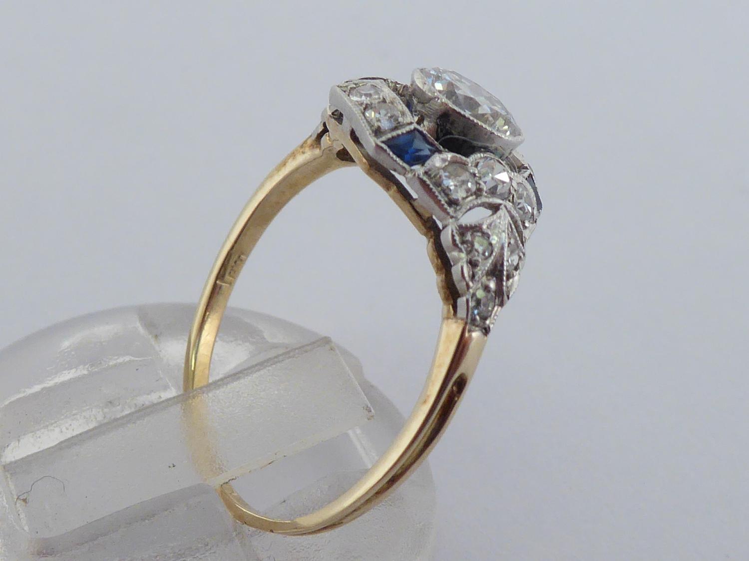 An Art Deco sapphire and diamond ring, circa 1920, the central millgrain set brilliant approx. 0. - Image 5 of 7