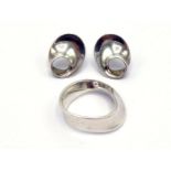 Georg Jensen, a silver earring and ring suite, nos. 142 and 143, the ring by Vivianna Torun Bülow-