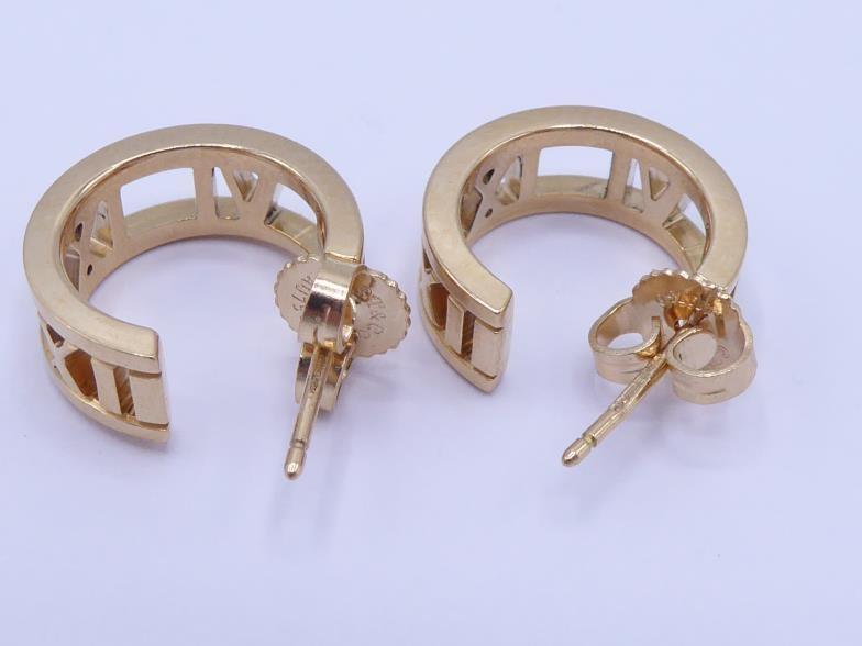 TIFFANY & Co., 'Atlas', a pair of 18 carat gold earrings, the hoops 14mm diameter, signed and - Image 3 of 3