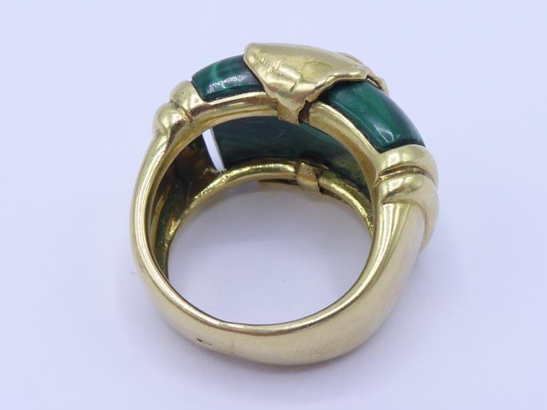 An Italian 18 carat gold and malachite ring, set to the centre with a convex section of malachite, - Image 3 of 4