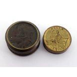 A set of four early 19th. century Hoyle gilt brass whist counters in their original brass case,