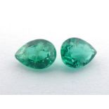 A pair of loose pear cut emeralds, totalling 0.72 carat (VAT will be charged on the hammer on this