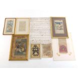 A mixed lot of Persian, Judeo-Persian and Islamic manuscripts, miniatures and folios, four framed.