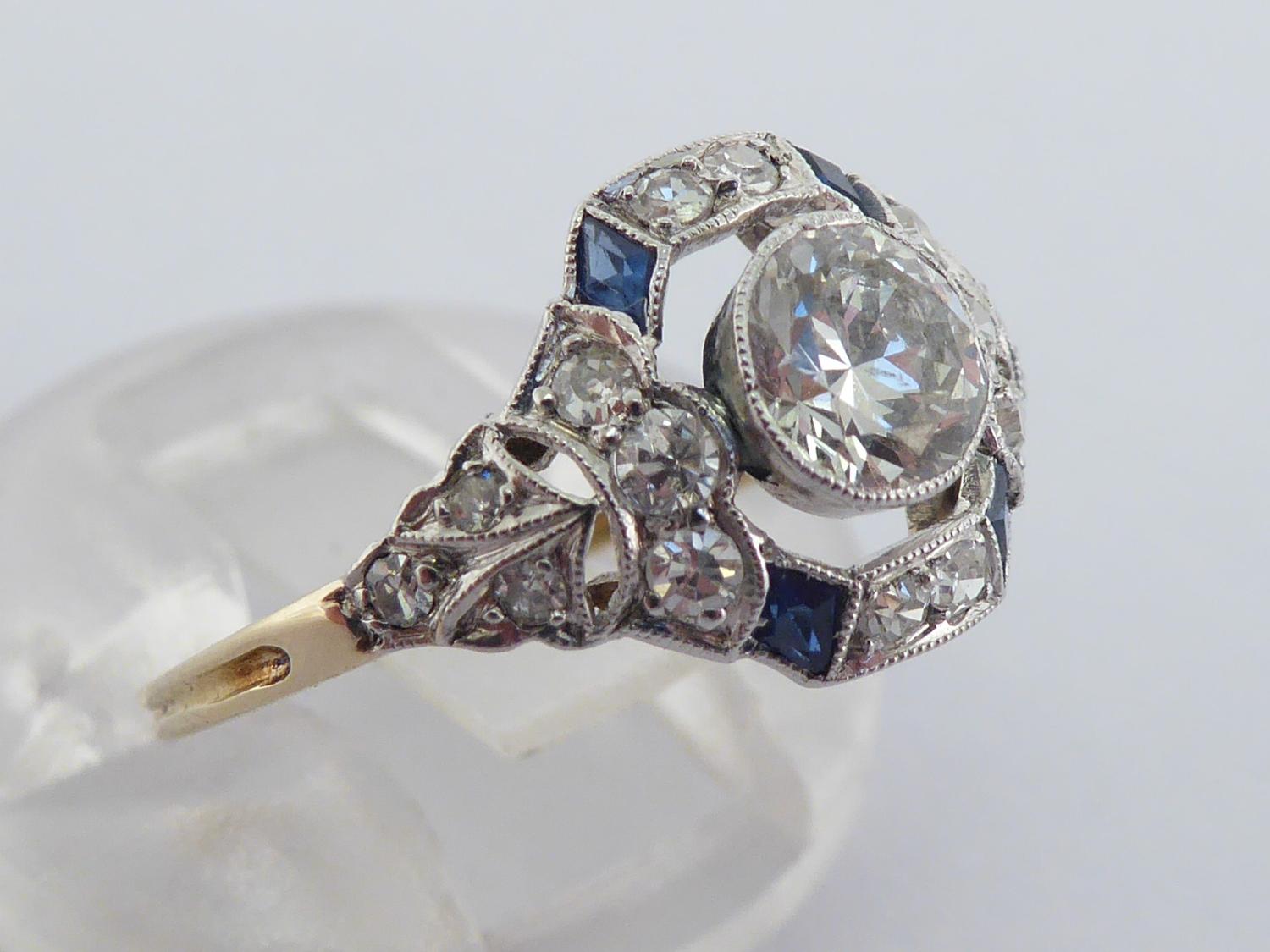 An Art Deco sapphire and diamond ring, circa 1920, the central millgrain set brilliant approx. 0. - Image 4 of 7