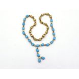 A French 18 carat gold, turquoise, sapphire and diamond necklace, the central section composed of