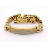 An Italian 18 carat gold curb link bracelet, with central curved rectangular three colour panel, the