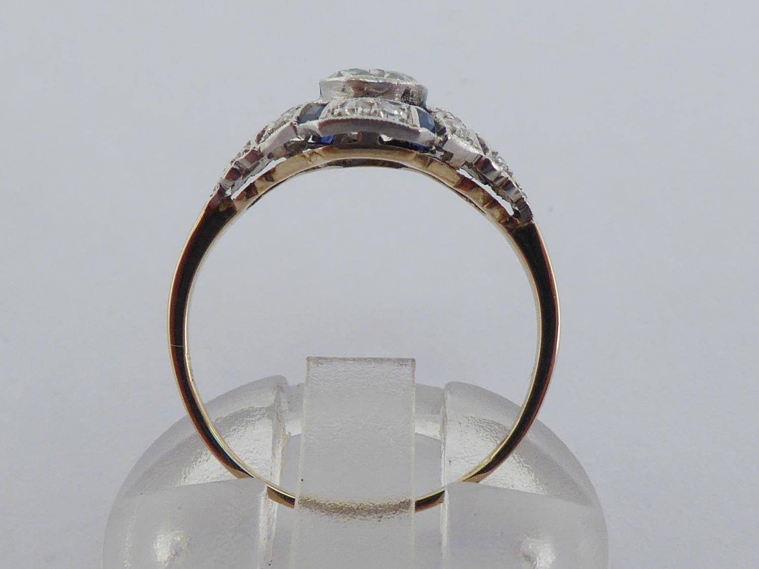 An Art Deco sapphire and diamond ring, circa 1920, the central millgrain set brilliant approx. 0. - Image 6 of 7