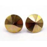 A pair of 9 carat gold ear clips, the circular radial cut clips 14mm diameter, hallmarked Chester