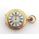 WALTHAM, an early 20th century 10 carat gold half hunter fob watch, the four piece engraved case