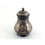 A late 18th/ early 19th century Deccan Bidri ware baluster pot and cover, decorated in the
