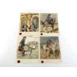 A group of four hand coloured prints of Frederick the Great of Prussia, three on horseback, one on