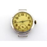 A silver trench watch, import marked London 1925, the white dial with lumed numerals, cathedral