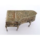 A German silver novelty cachou box in the form of a piano, Hanau, with English sponsor's mark for