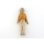 A Victorian/Edwardian stuffed fabric Chinaman doll with stiff limbs, stitched fingers, black