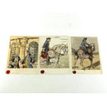 A group of four hand coloured prints of Frederick the Great of Prussia, three on horseback, one on