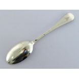 A George I silver rat-tail table spoon probably by William Scarlett, London, 1716, terminal engraved