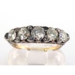 A five stone diamond ring, the five graduated Old European cut stones totalling approx. 1 carat,