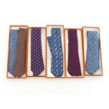 Hermes, Paris:- six gentlemen's silk ties, various motifs including koala bears, ducks and