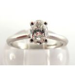 A platinum and diamond single stone ring, the oval brilliant 0.41 carat, the shank fully hallmarked,