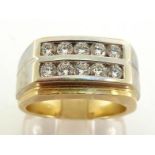 A gentleman's diamond dress ring, the bezel channel set with two rows of brilliant totalling approx.
